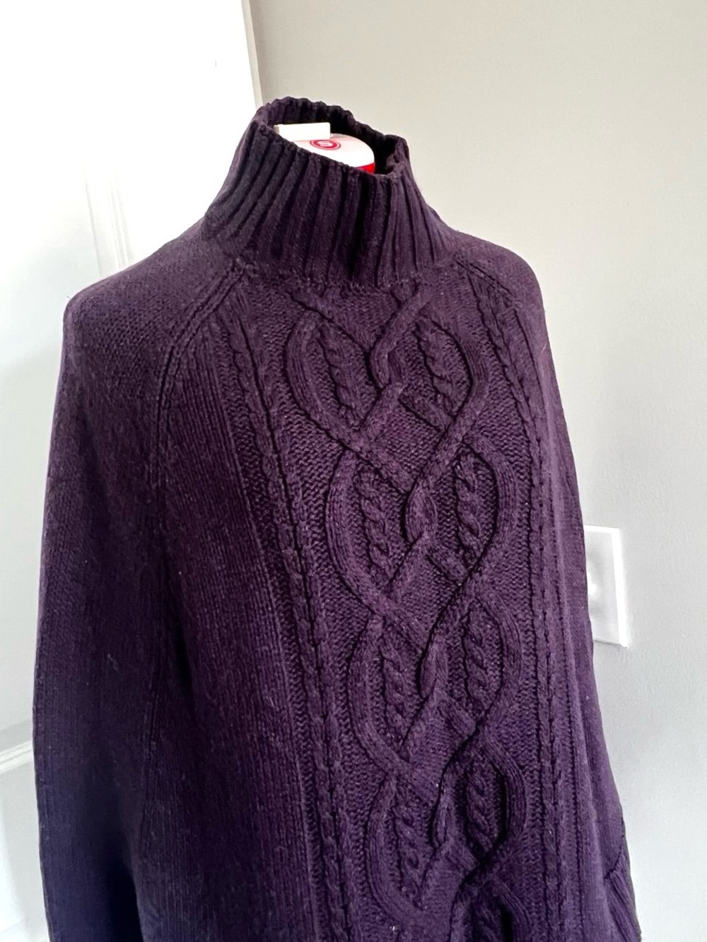 Cable Knit Turtleneck Sweater - Purple